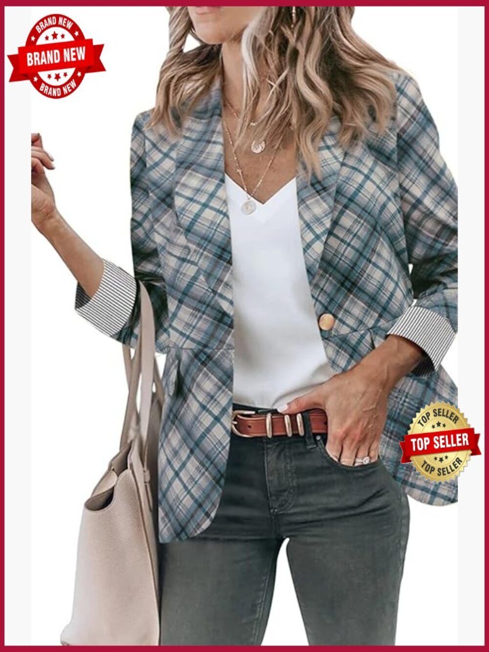 Open Front Blazer Long Sleeve Work Office Casual Jacket with Pockets S-2XL